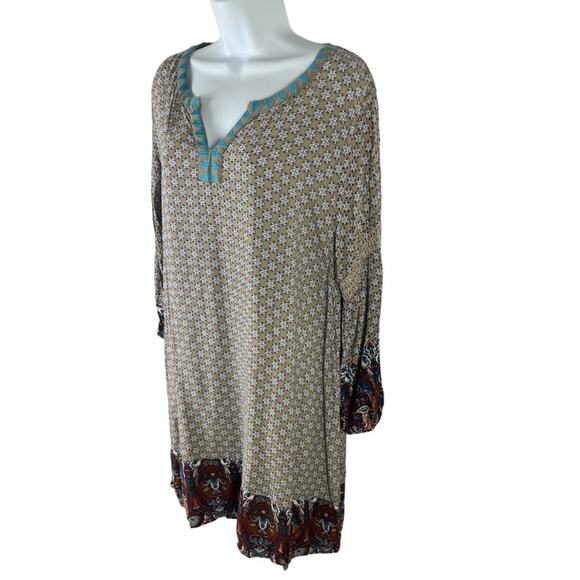Umgee Peasant Tunic Dress Boho Shift Dress Split Neck sz XL - Picture 3 of 11